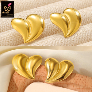 2 Piece Gold Plated Heart Shaped Stud Earrings 