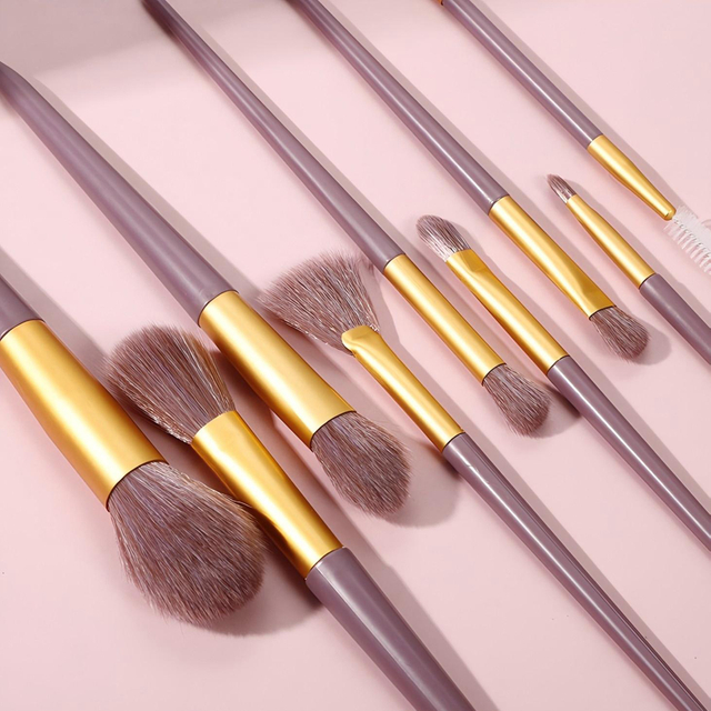 9 Piece Purple & Gold Makeup Brush Set