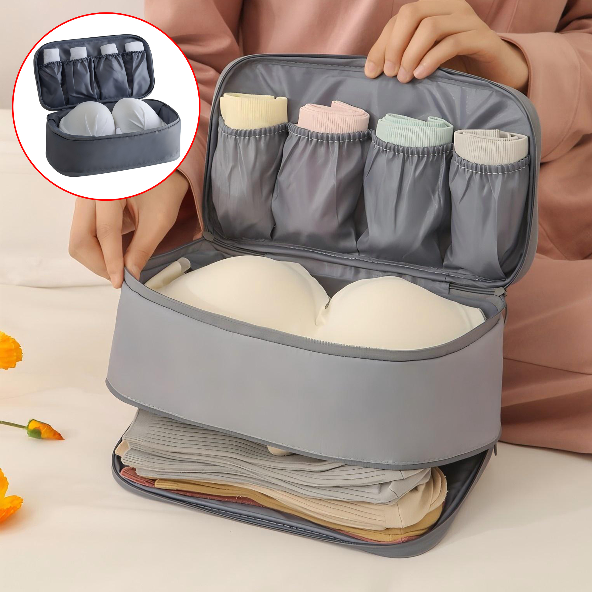 Gray Travel Bra Organizer