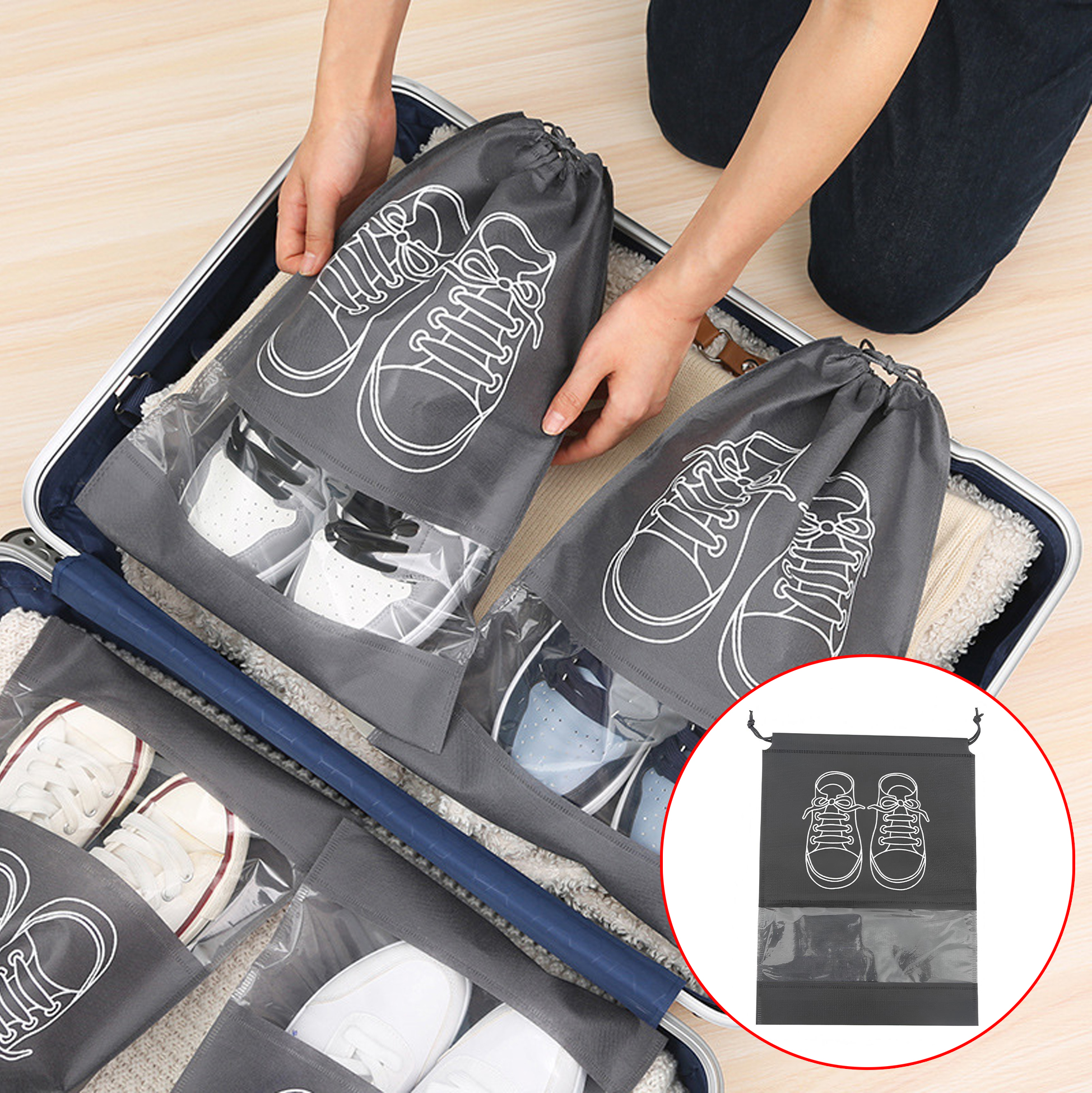 Stylish Black Drawstring Shoe Bag 