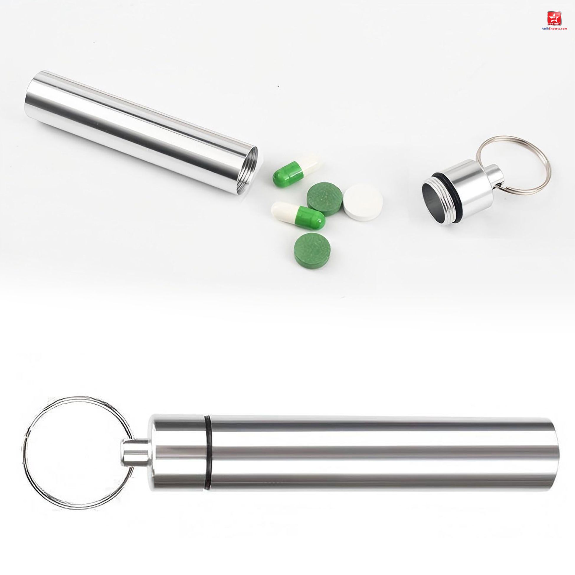 Stainless Steel Pill Container Keychain 