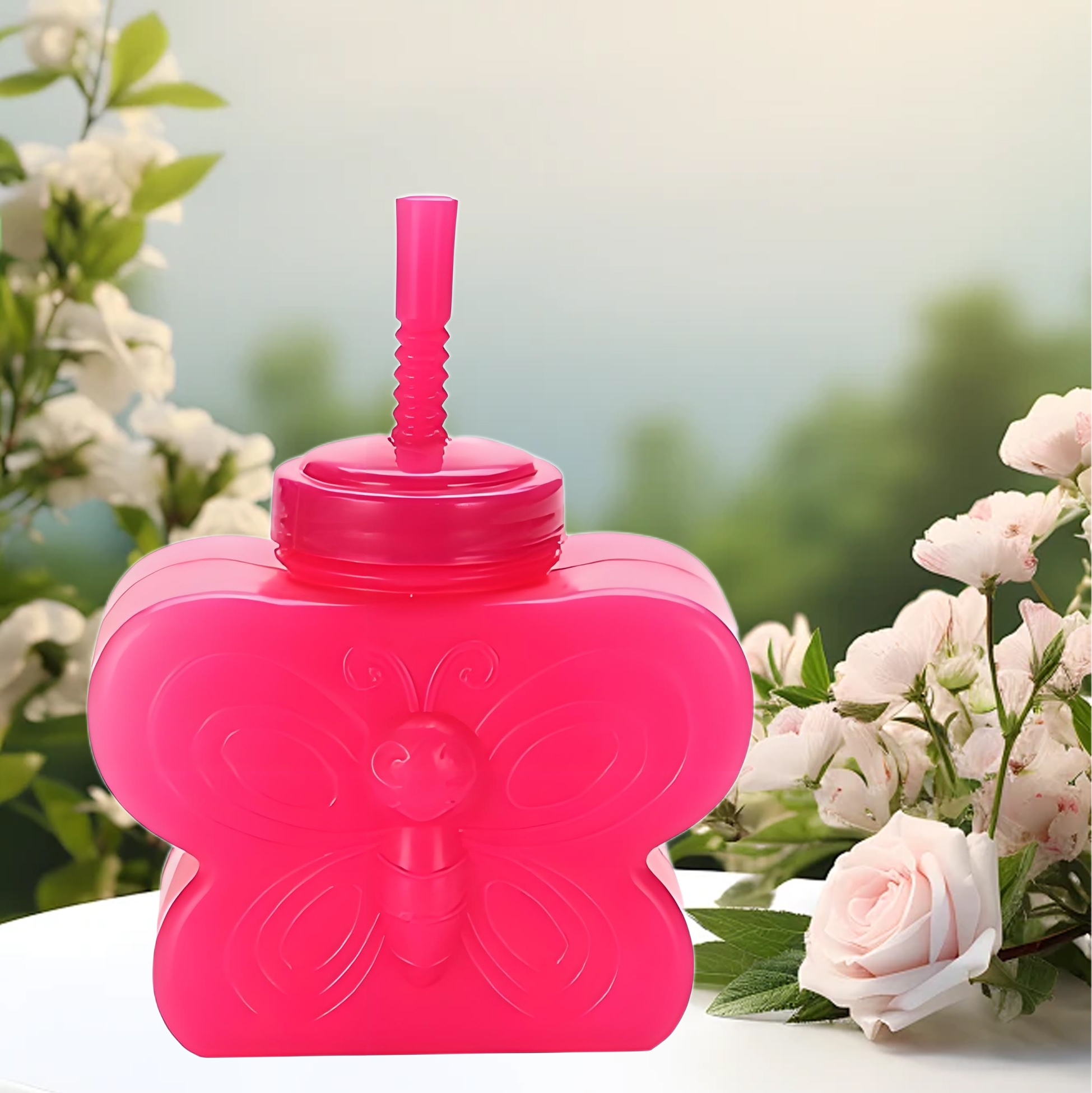  Butterfly Shaped Plastic Water Bottle with Straw
