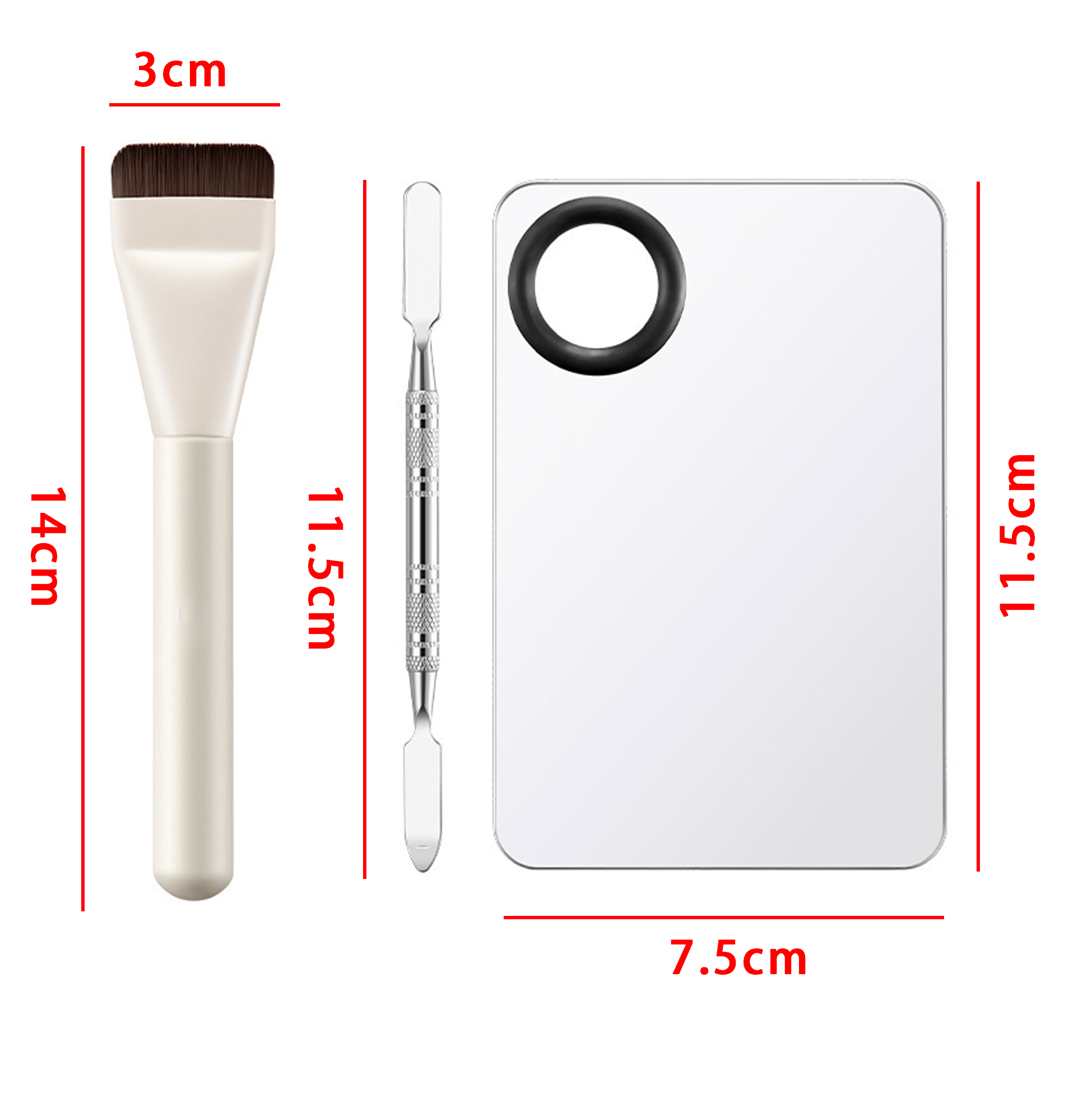 3 Piece Makeup Tool Set with Mixing Palette Spatula And Brush