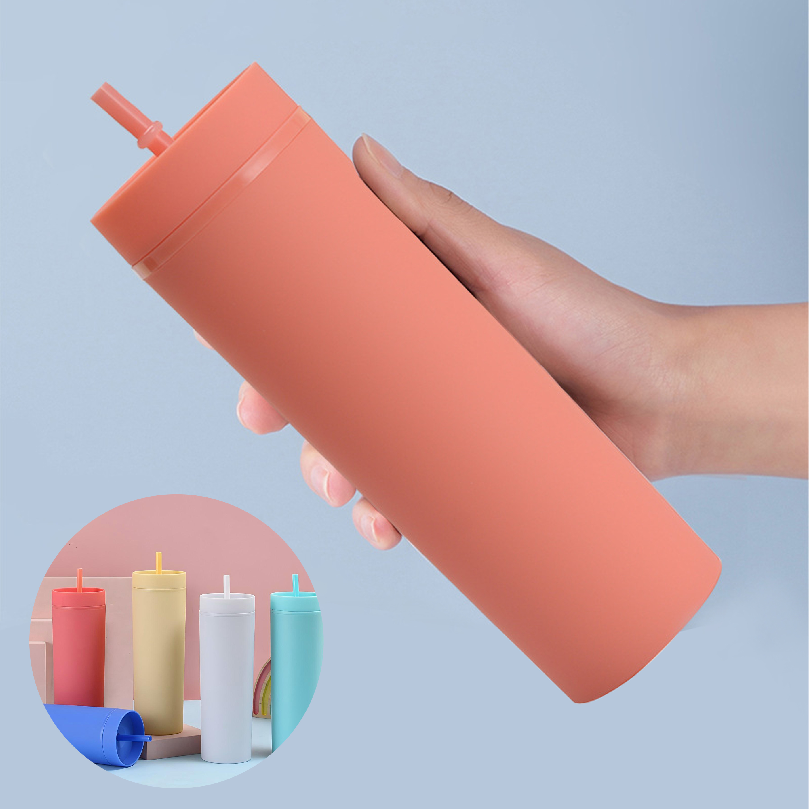 Lavender - Colored Insulated Plastic Tumbler with Straw