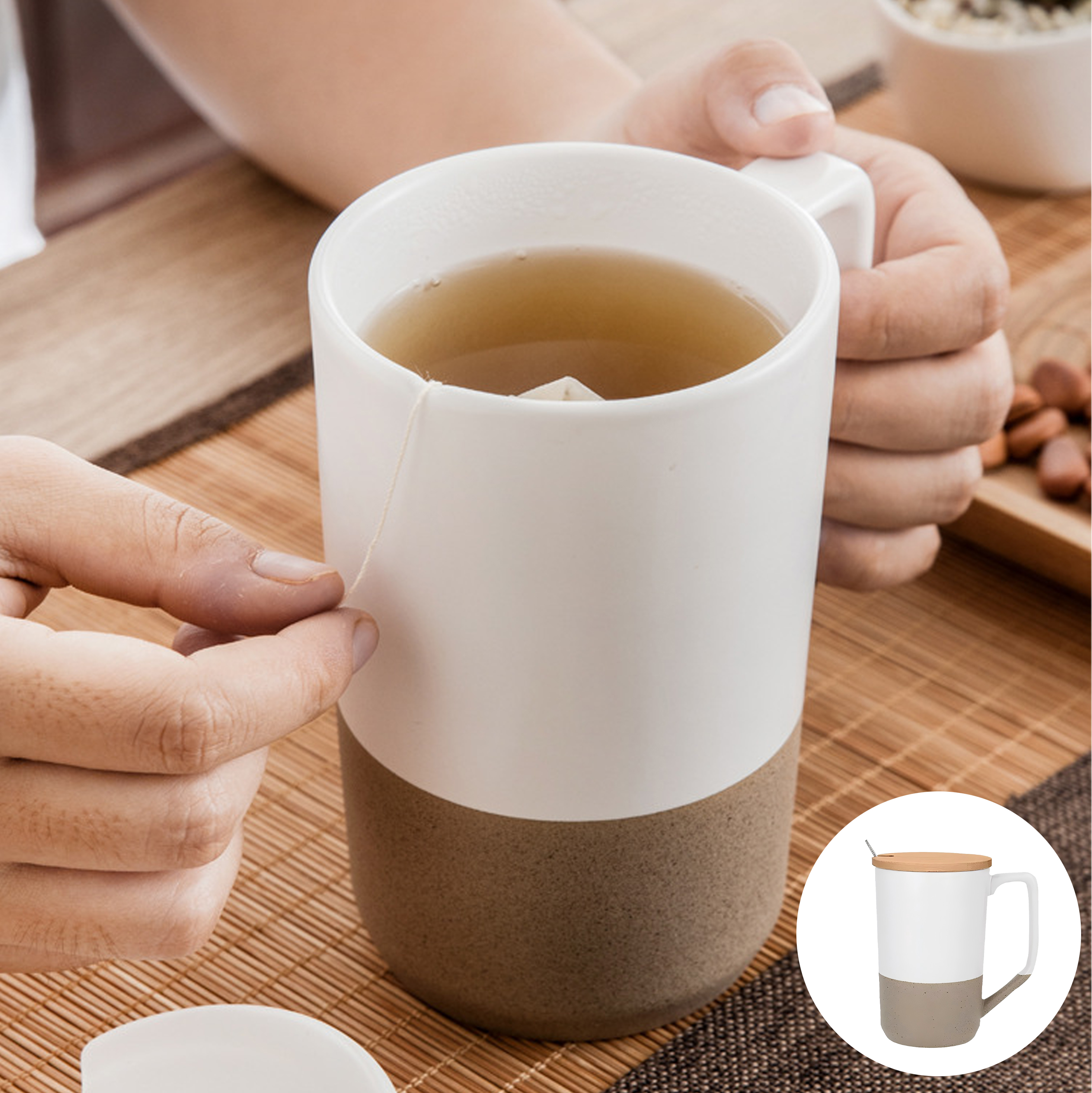 Ceramic Mugs with Bamboo Lids