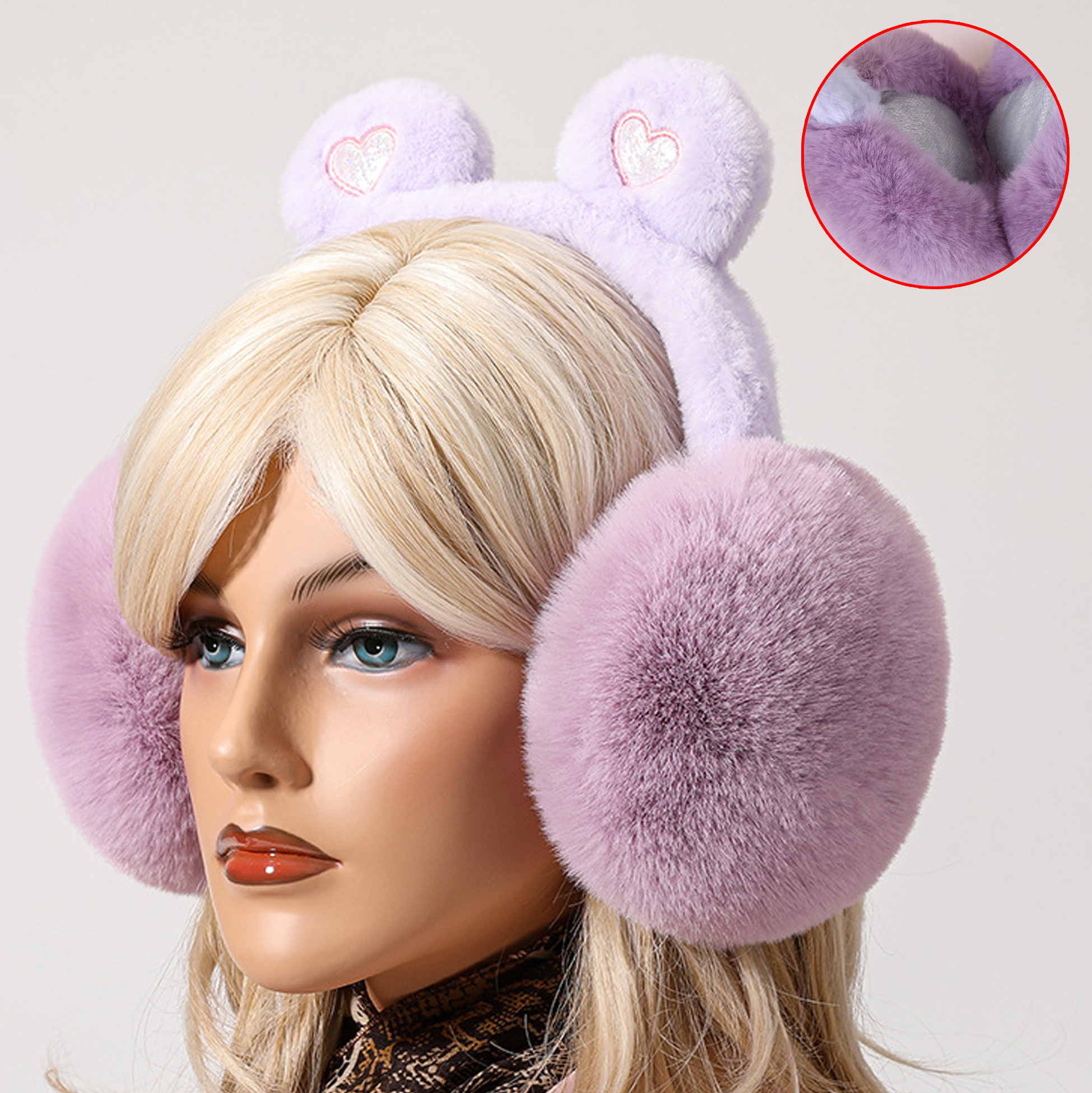 Cute Plush Earmuffs with Heart - shaped Patches