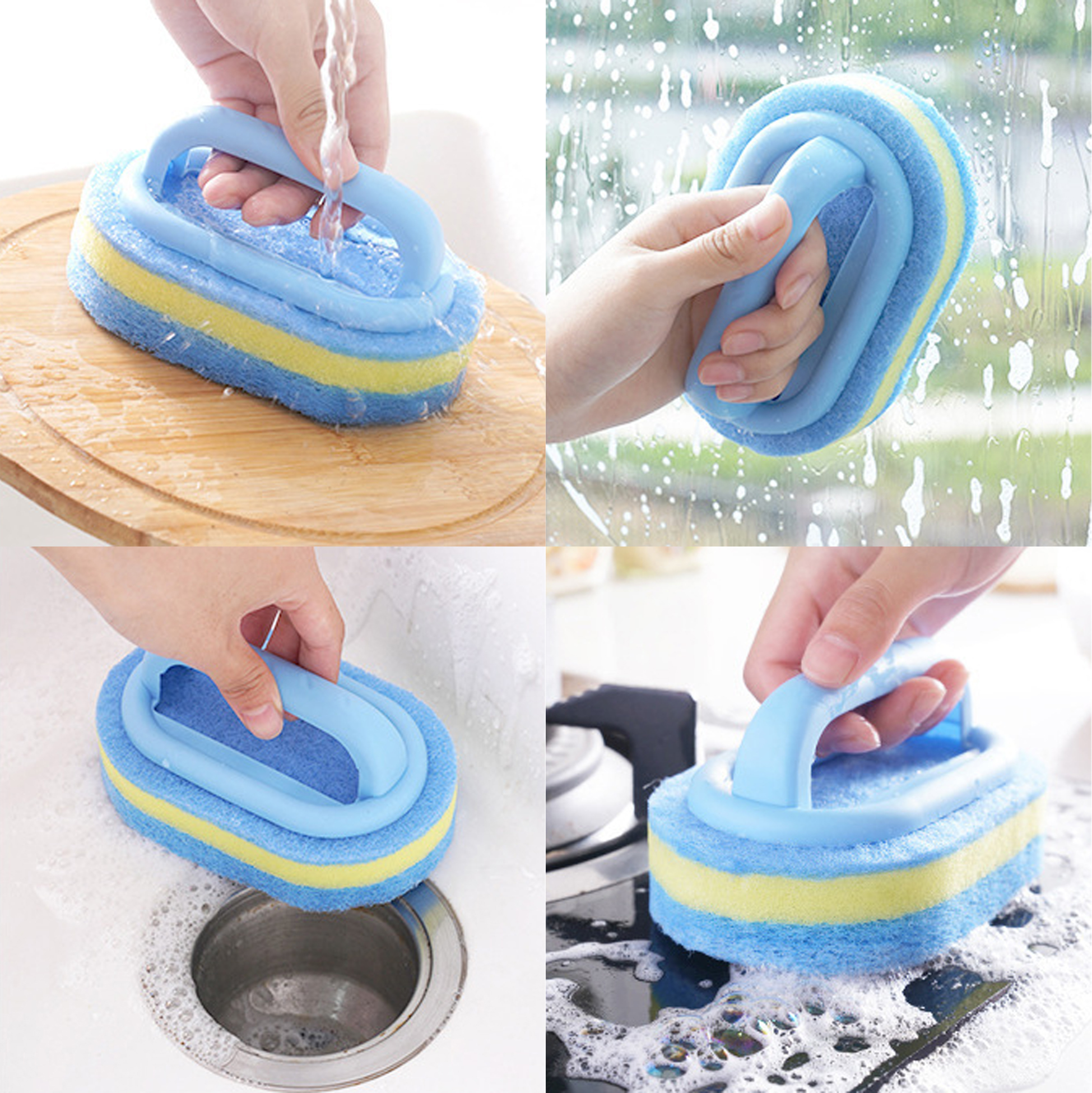 Ergonomic Handle Sponge Scrubber for Kitchen