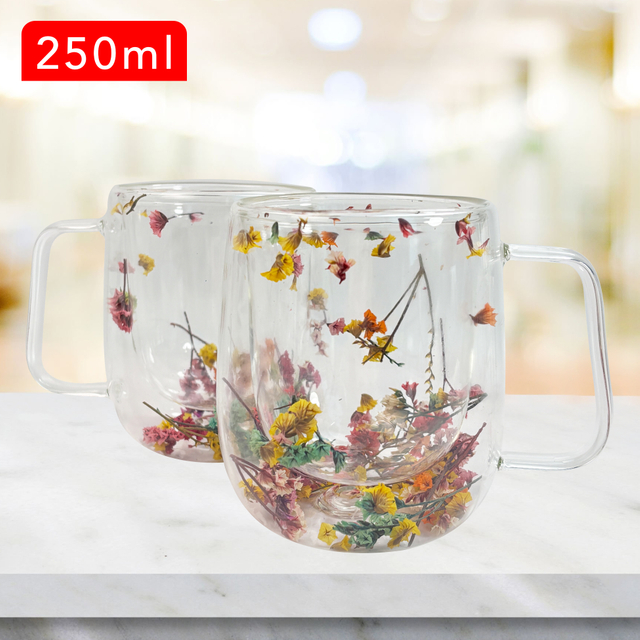250ml Flower Double Wall Coffee Mugs 