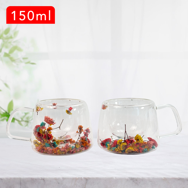 150ml Flower Double Wall Coffee Mugs