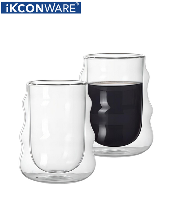 300ml Double Walled Irregular Shaped Glass Mug