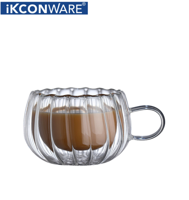 100ml Double Walled Ribbed Glass Coffee Mug with Handle