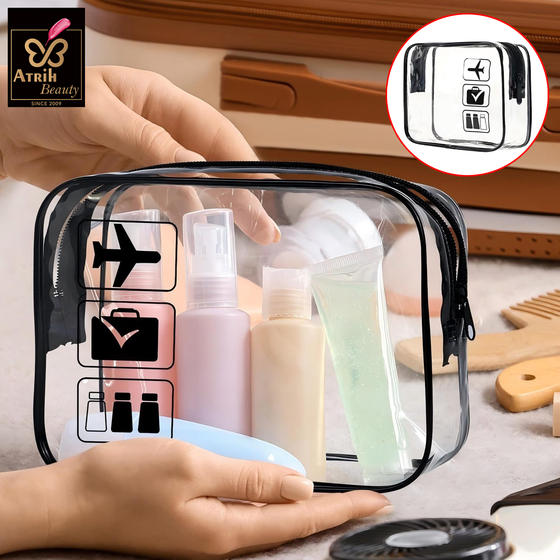 Transparent Travel Themed Zipper Pouches 