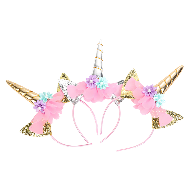 Unicorn Headband with Ears and Flowers