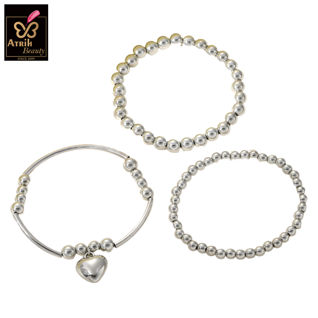 Silver Tone Beaded Bracelet Set 