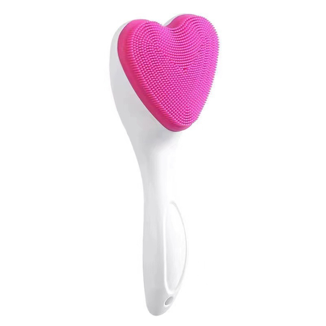 Heart Shaped Silicone Facial Cleansing Brush with Handle