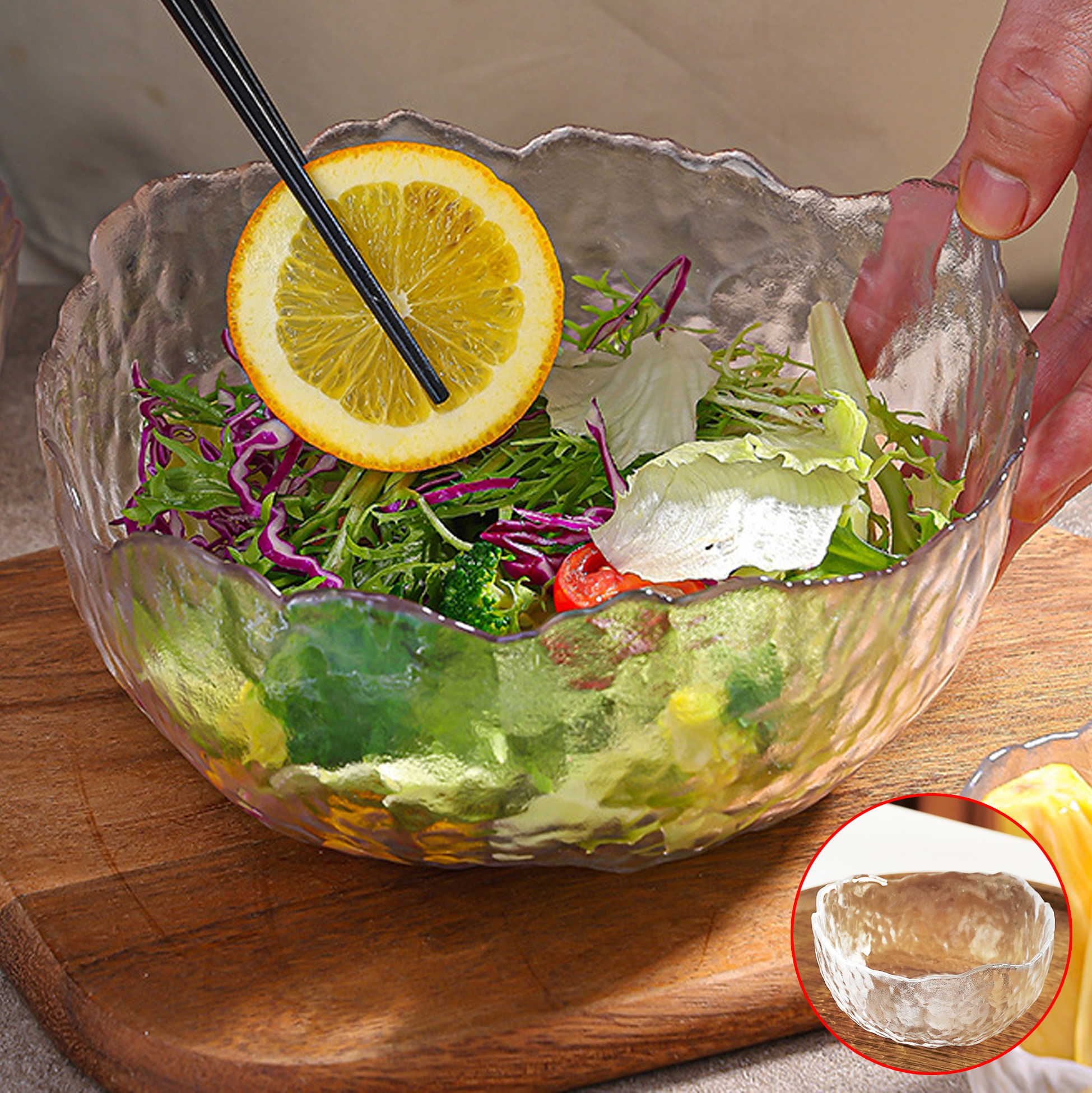 Hammered Glass Salad Bowl Set