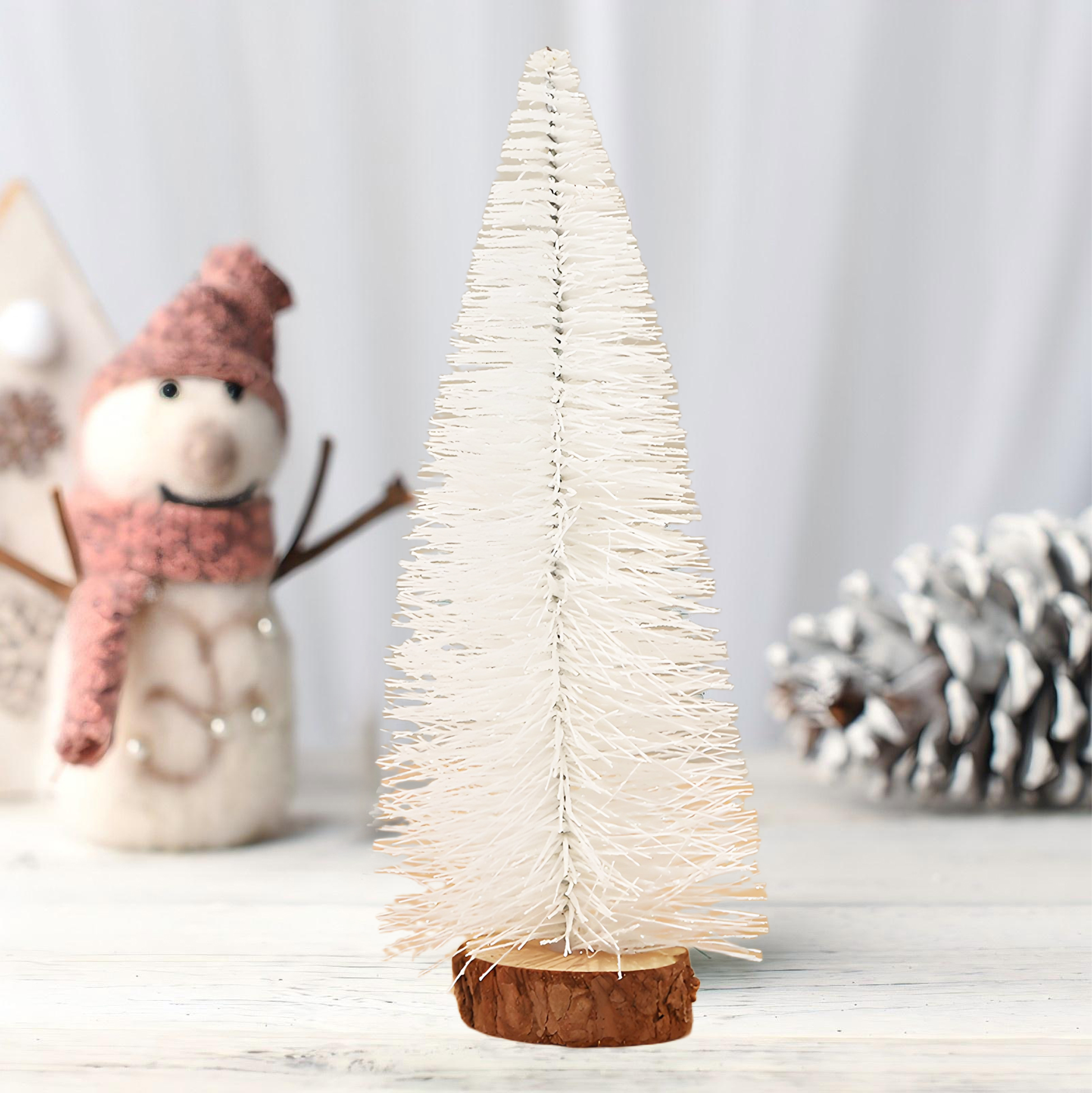White Artificial Christmas Tree with Log Base