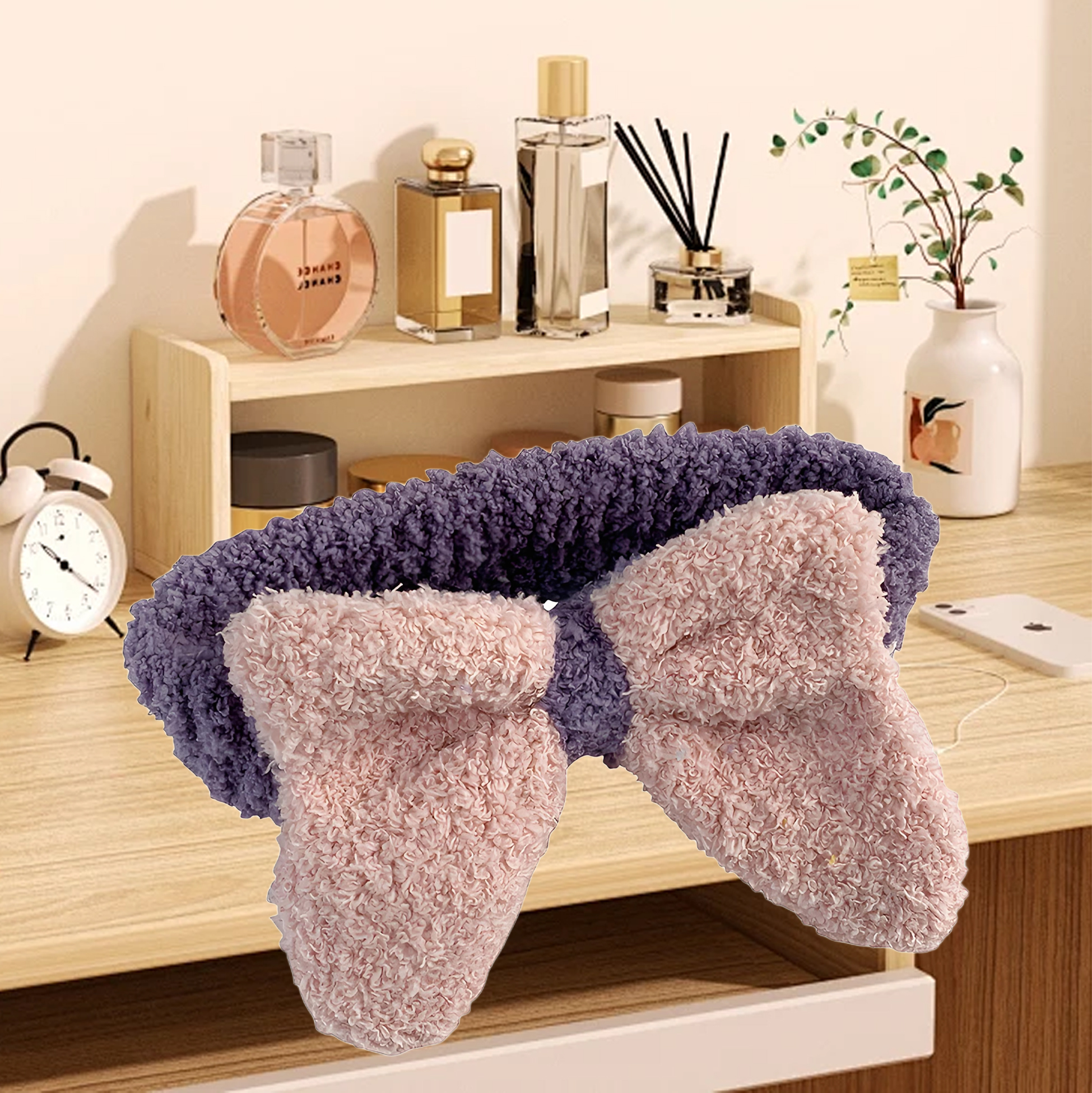 Fluffy Bow Headband for Washing Face