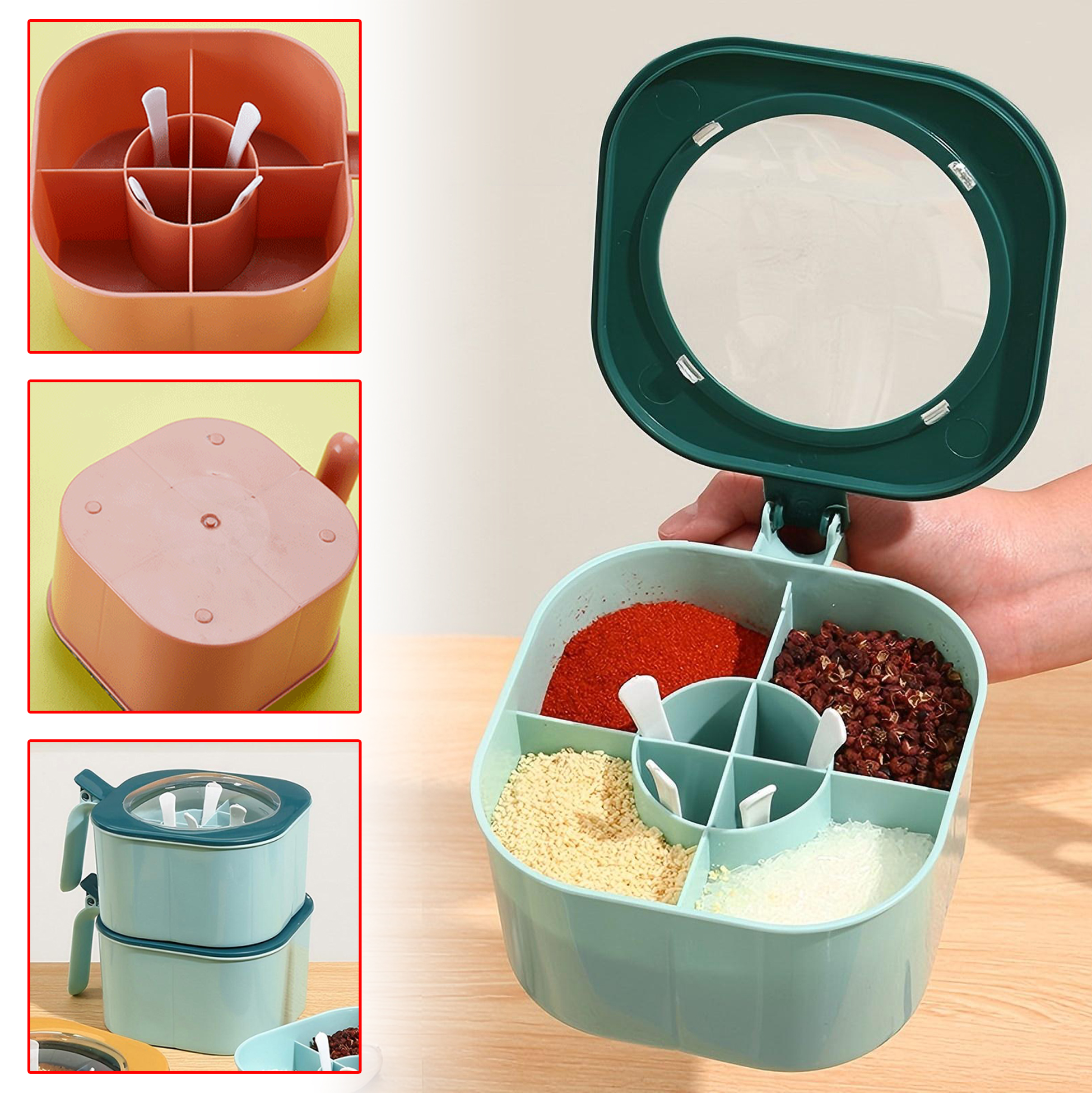 Multi Compartment Plastic Spice Storage Container