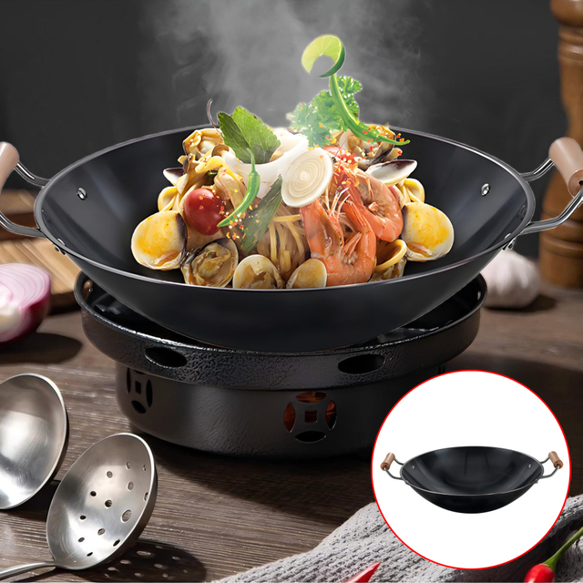 Iron Wok with Wooden Handles