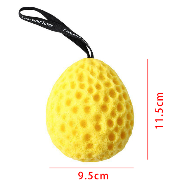 Yellow Oval Foam Loofah Sponge with Hanging Strap