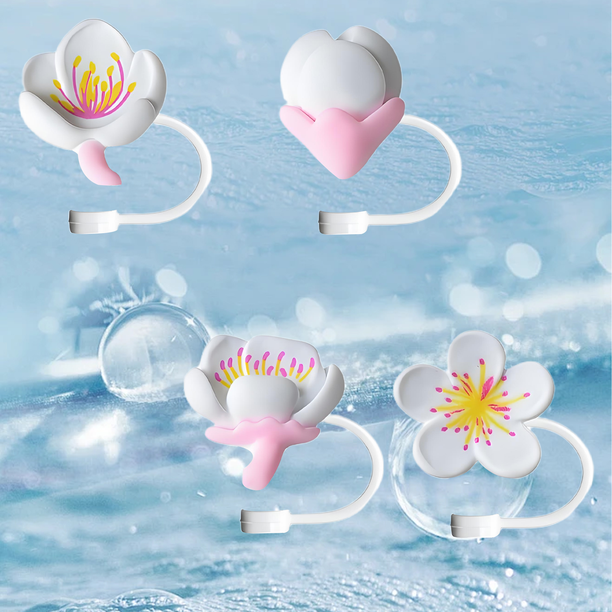 Peach Blossom - shaped Silicone Straw Toppers