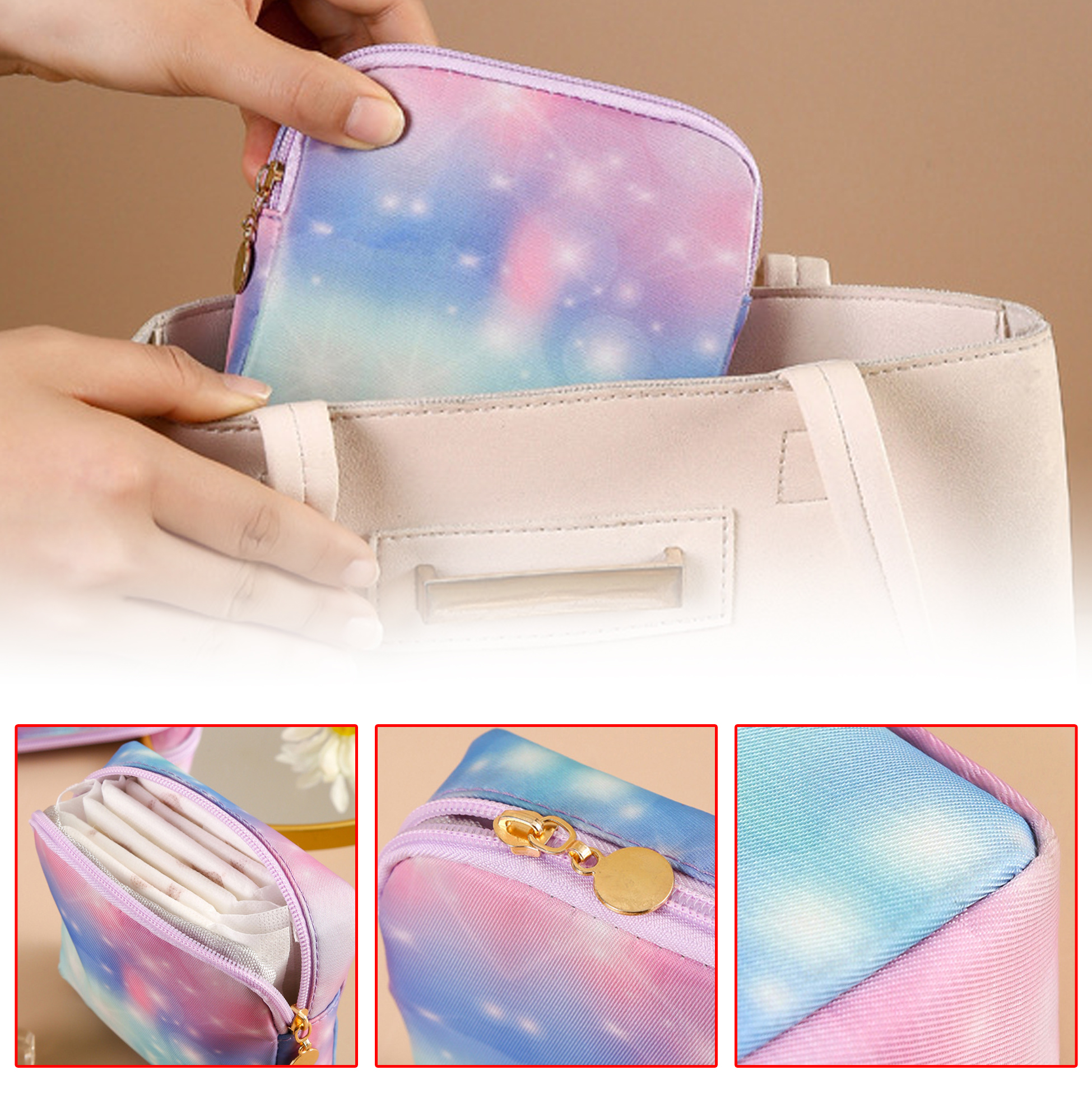 Pastel Galaxy Printed Square Makeup Bag