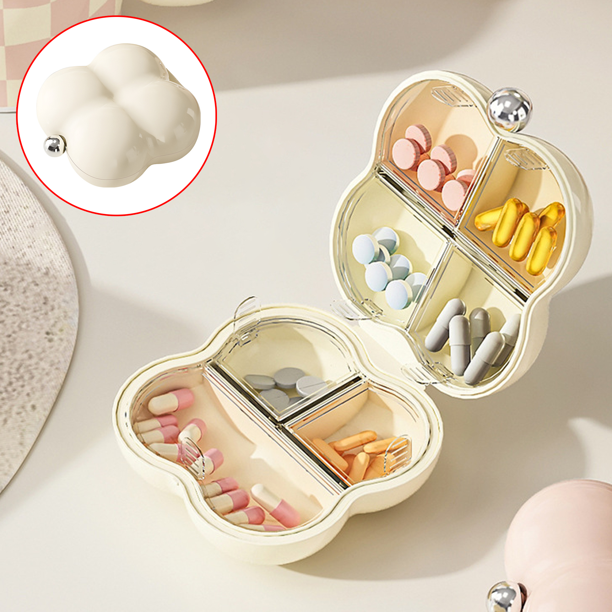 Four Compartment Portable Pill Organizer