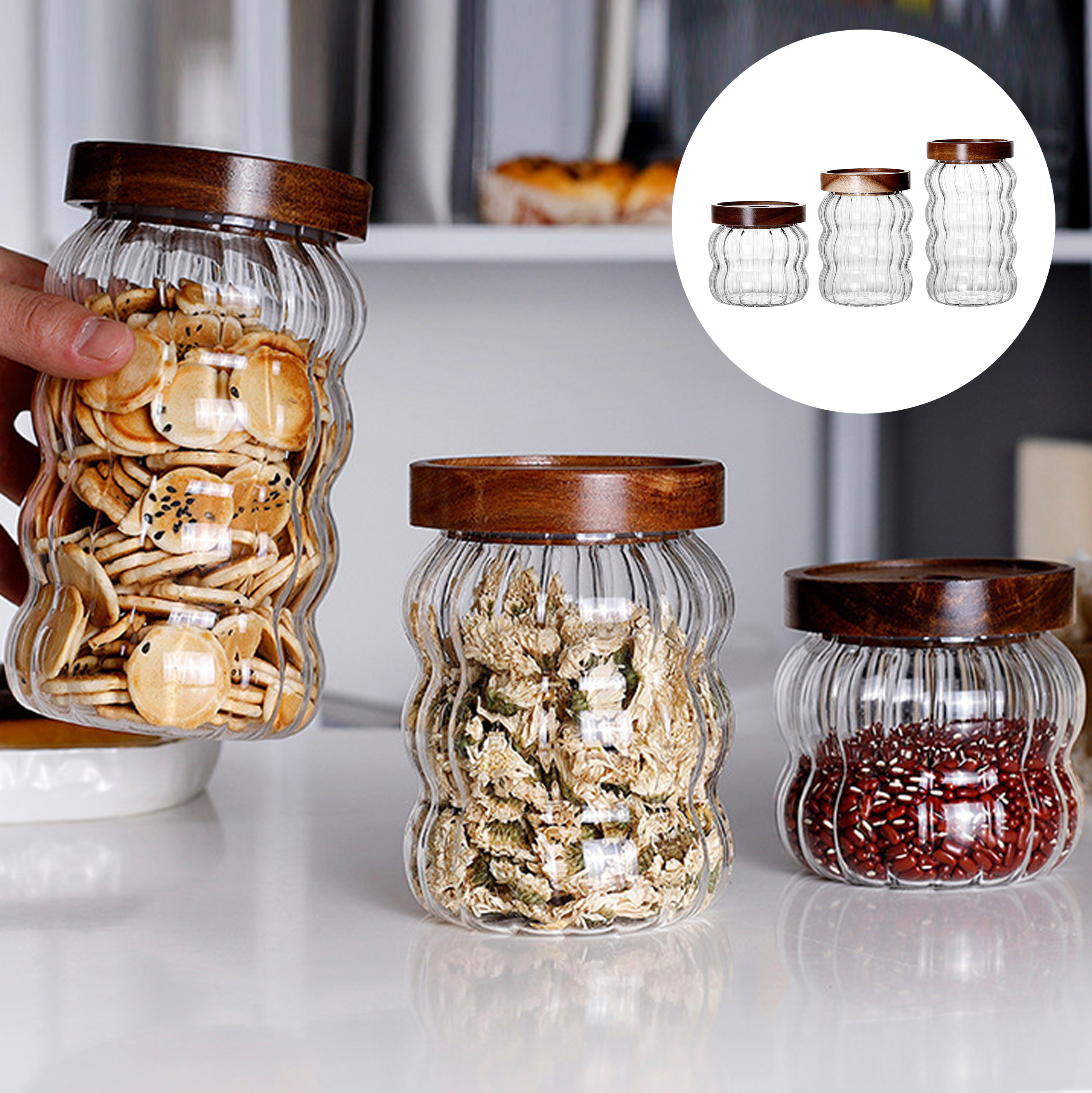 Airtight Bamboo Lid Glass Storage Jars for Home Use