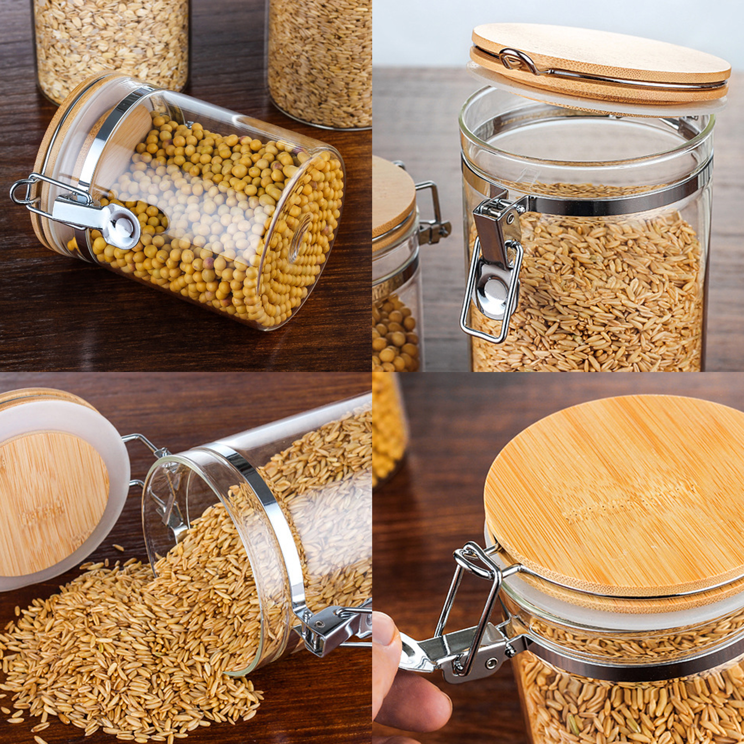 Airtight Bamboo Lid Glass Storage Jars for Home Use