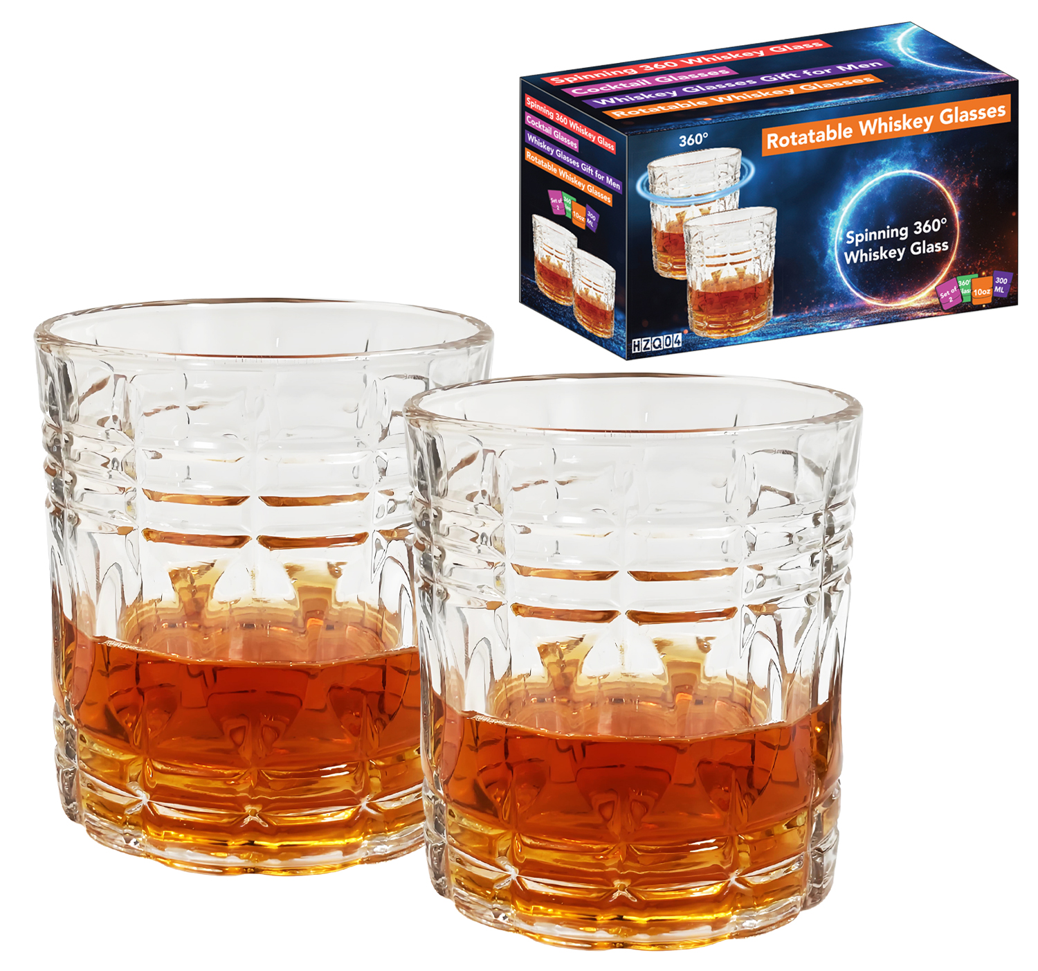 2 Piece Set of Revolving Whiskey Glasses