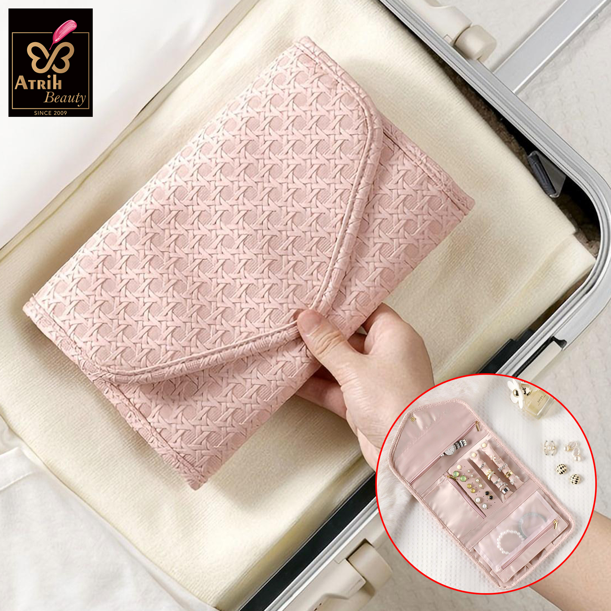 Pink Polyester Jewelry Organizer Wallet