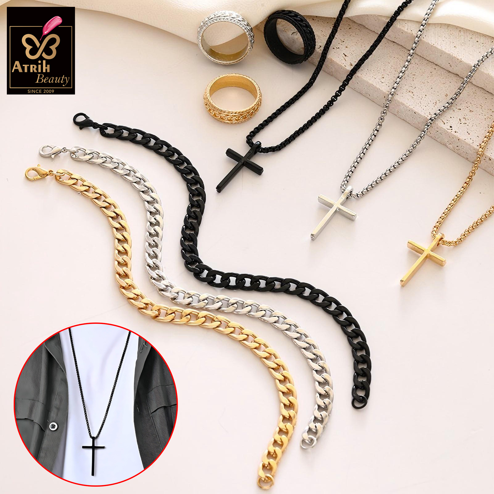 Black Cross Pendant Necklace Gothic Style Jewelry Piece
