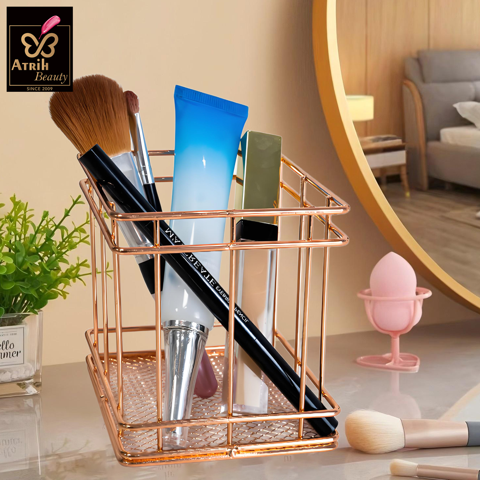 Rose Gold Iron Makeup Brush Organizer