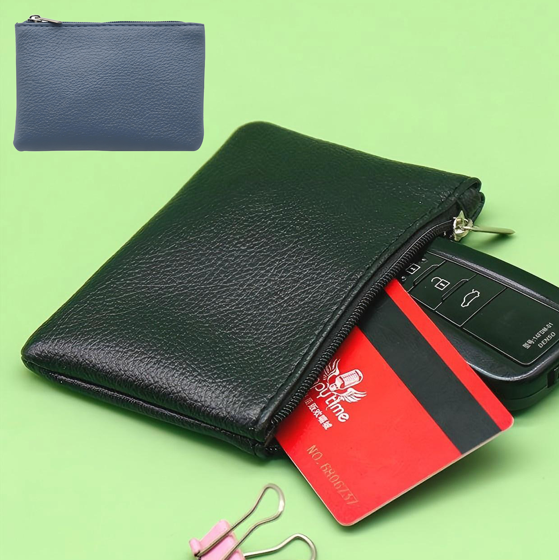 PU Leather Zippered Card & Coin Wallet