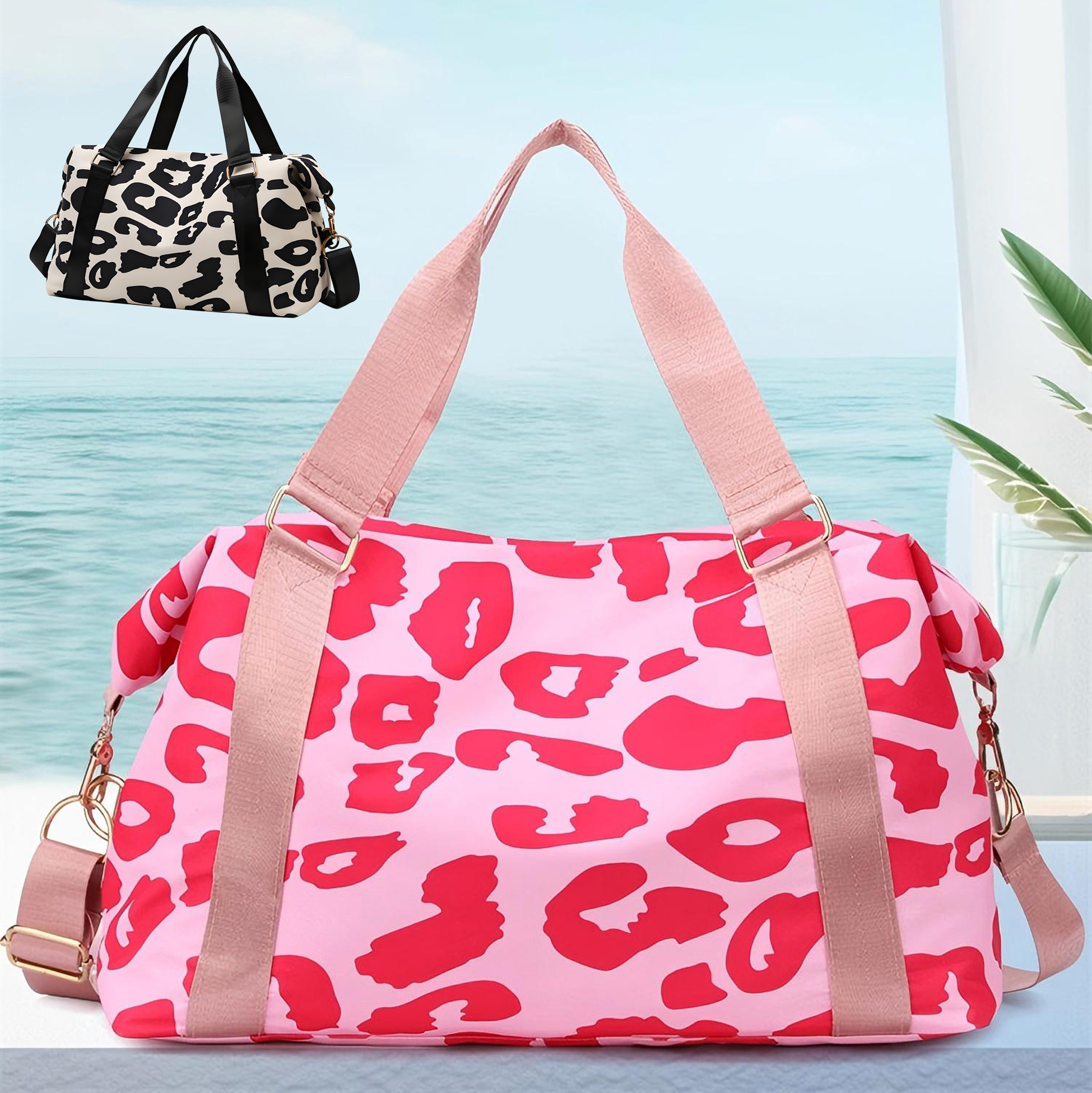 Black & White Leopard Print Duffel Bag