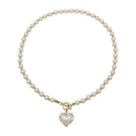 Gold Tone Heart-Shaped Pearl Necklace