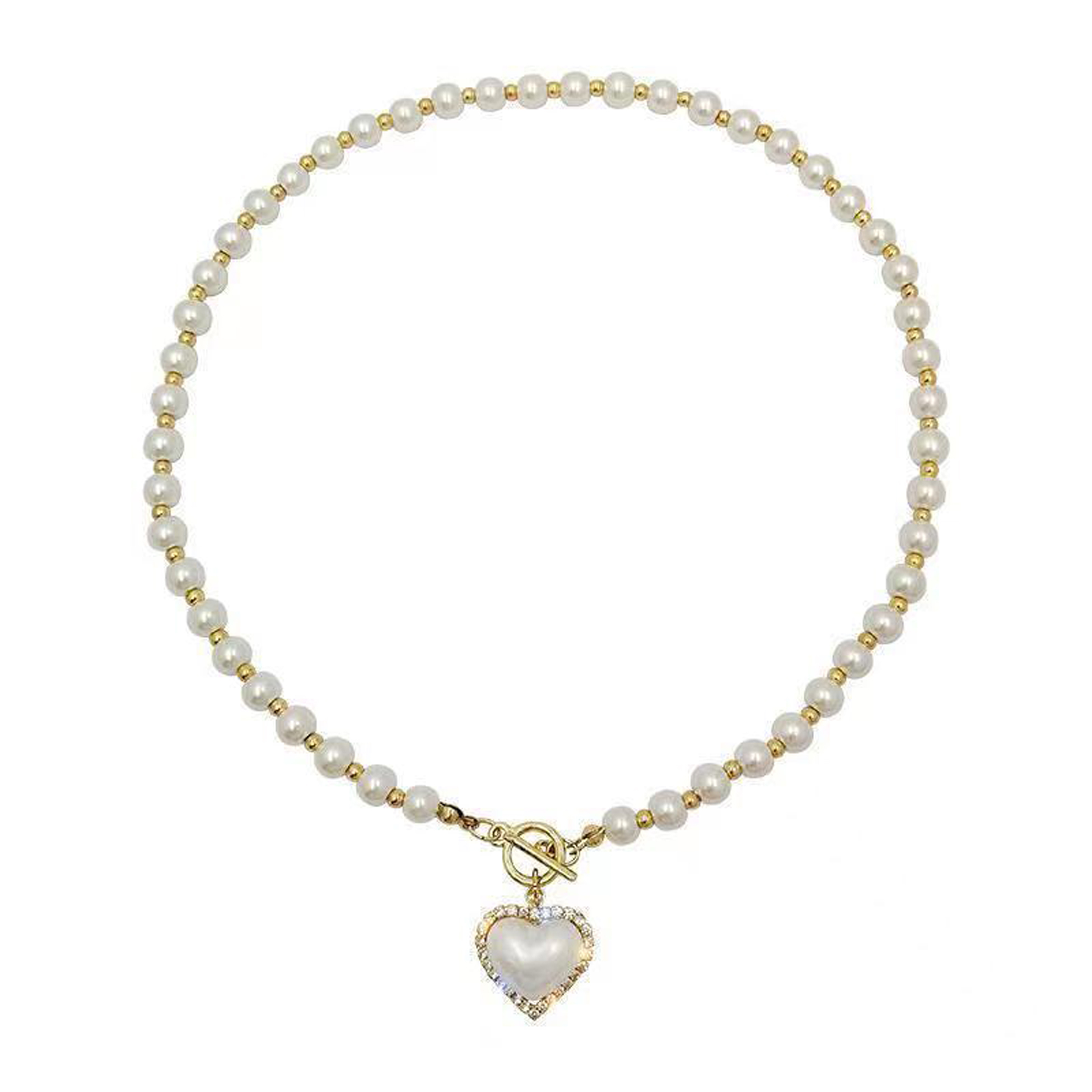 Gold Tone Heart-Shaped Pearl Necklace