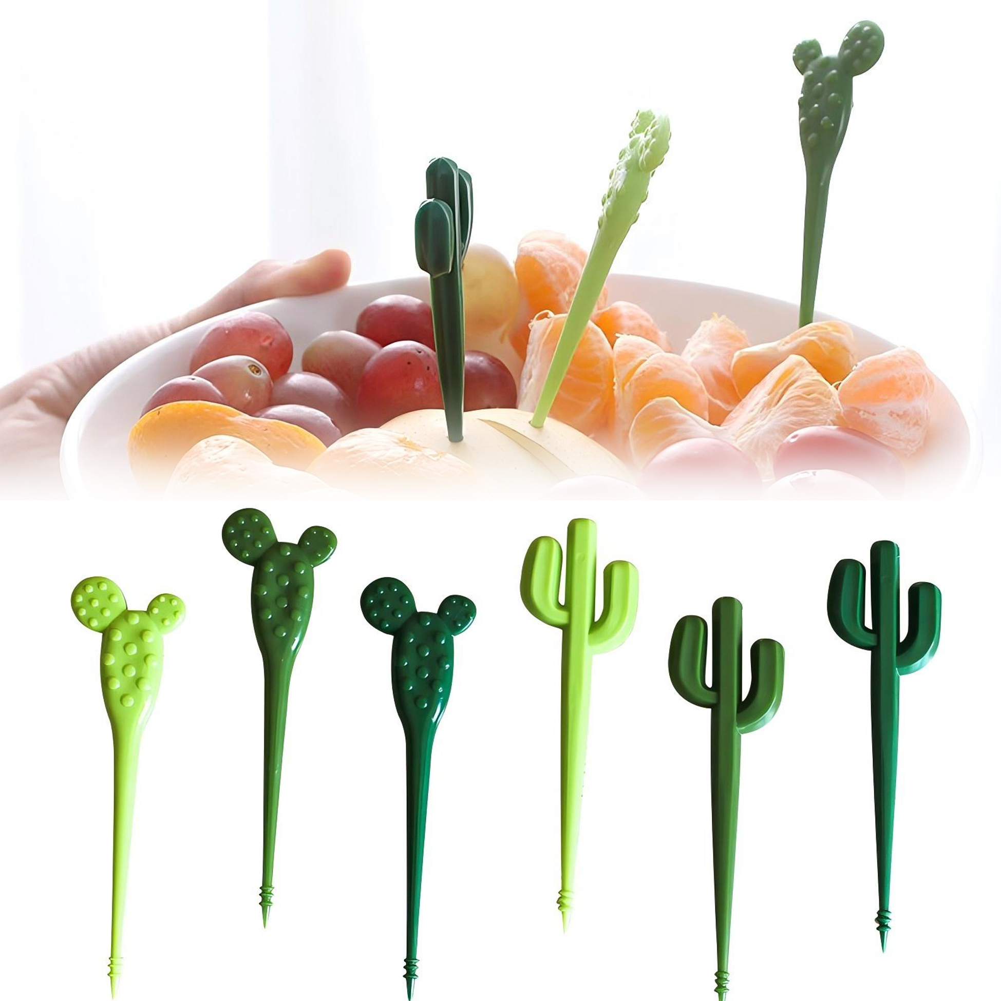 6 Piece Cactus Shaped Fruit Forks Set