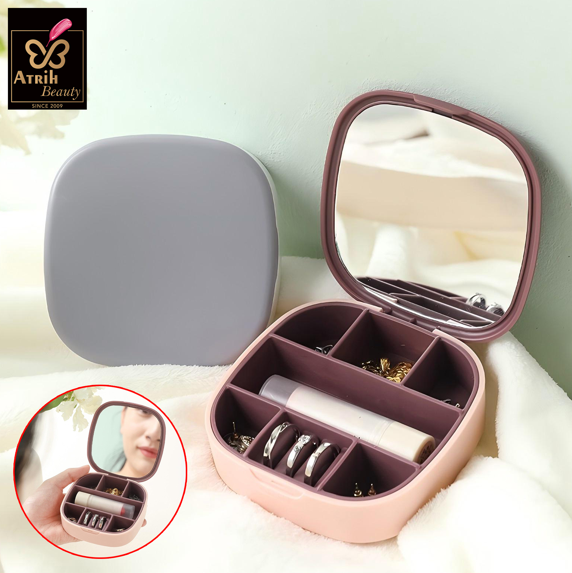 7 Compartment Jewelry Storage Box with Mirror