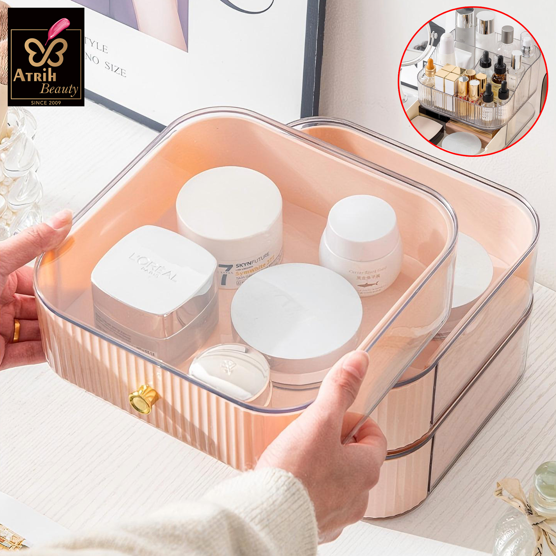 3 Drawer Transparent PET Cosmetic Organizer