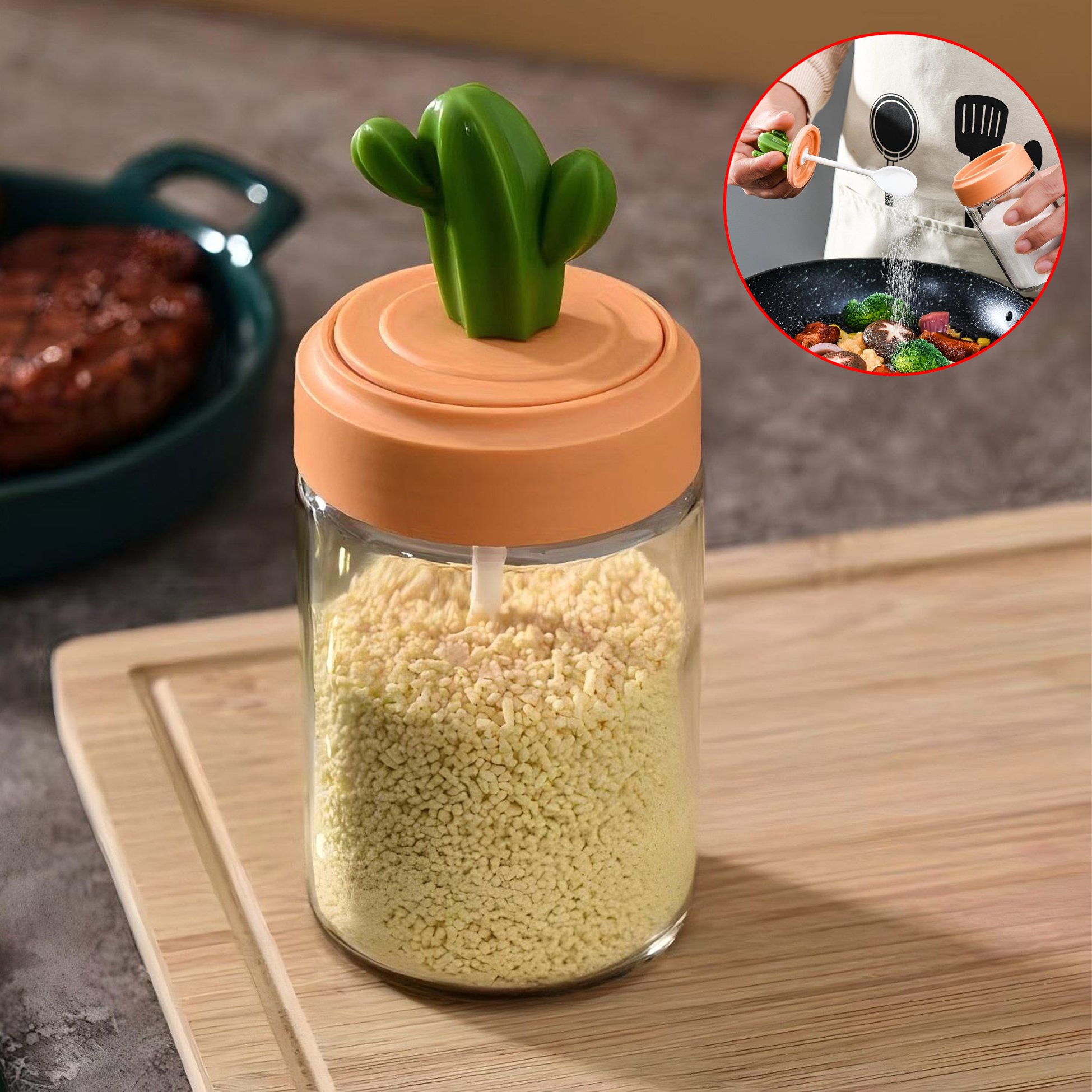 Cactus Topped Glass Seasoning Jar