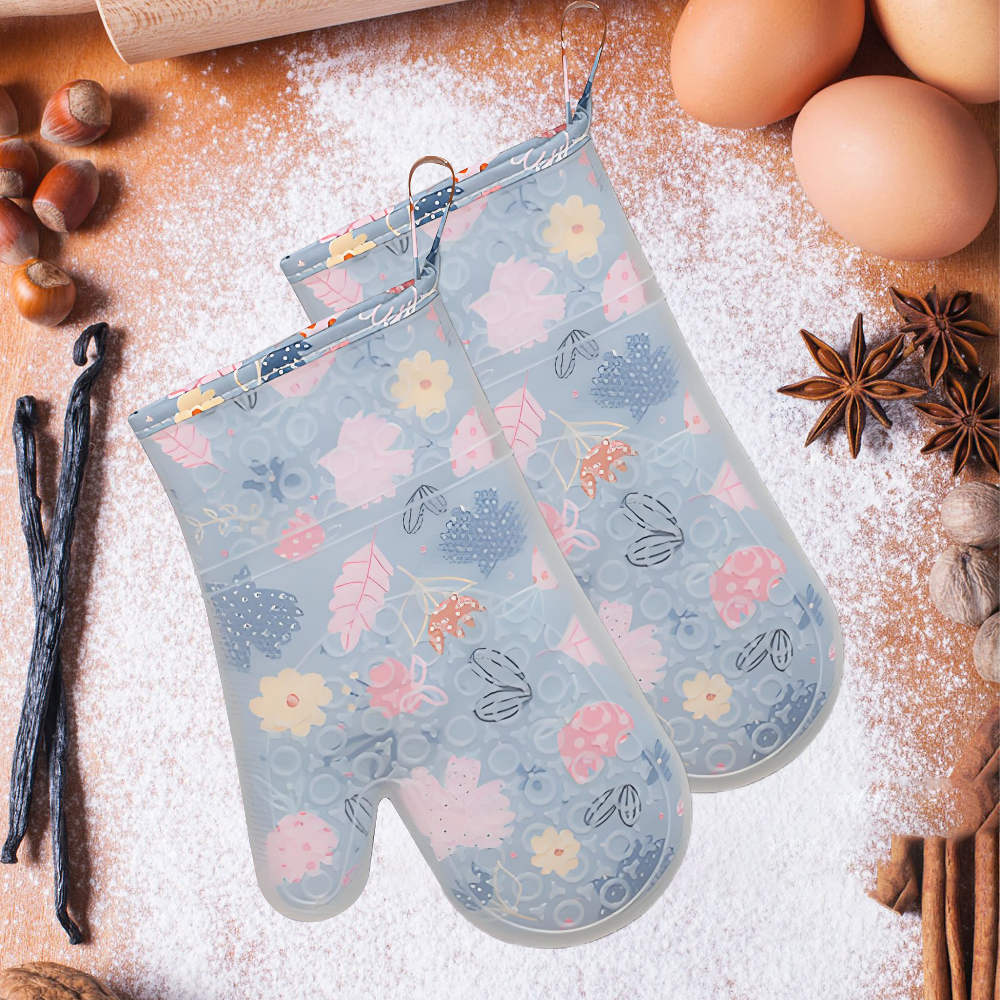 Floral Themed Silicone Oven Mitt