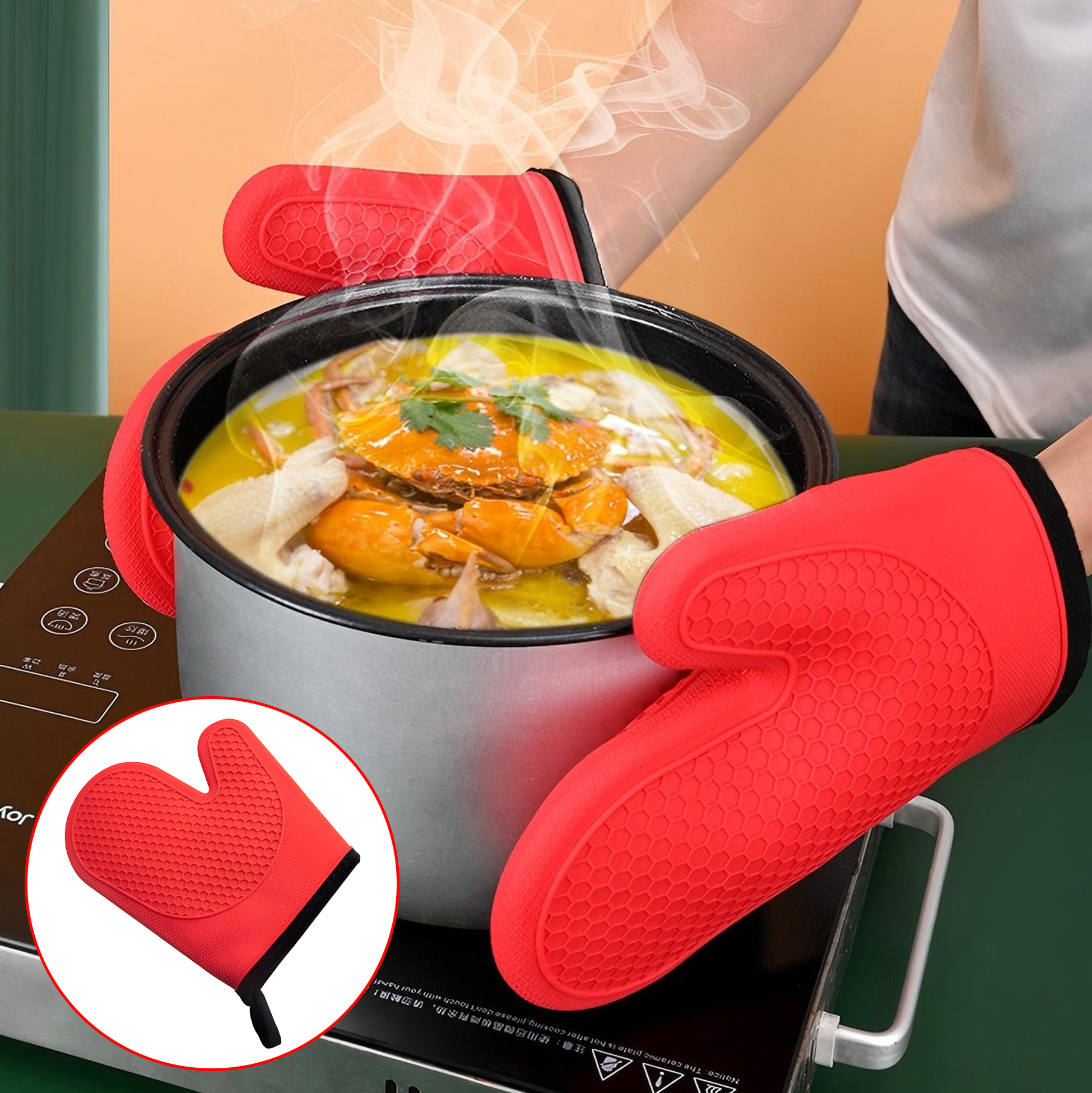 Vibrant Red Silicone Oven Mitt