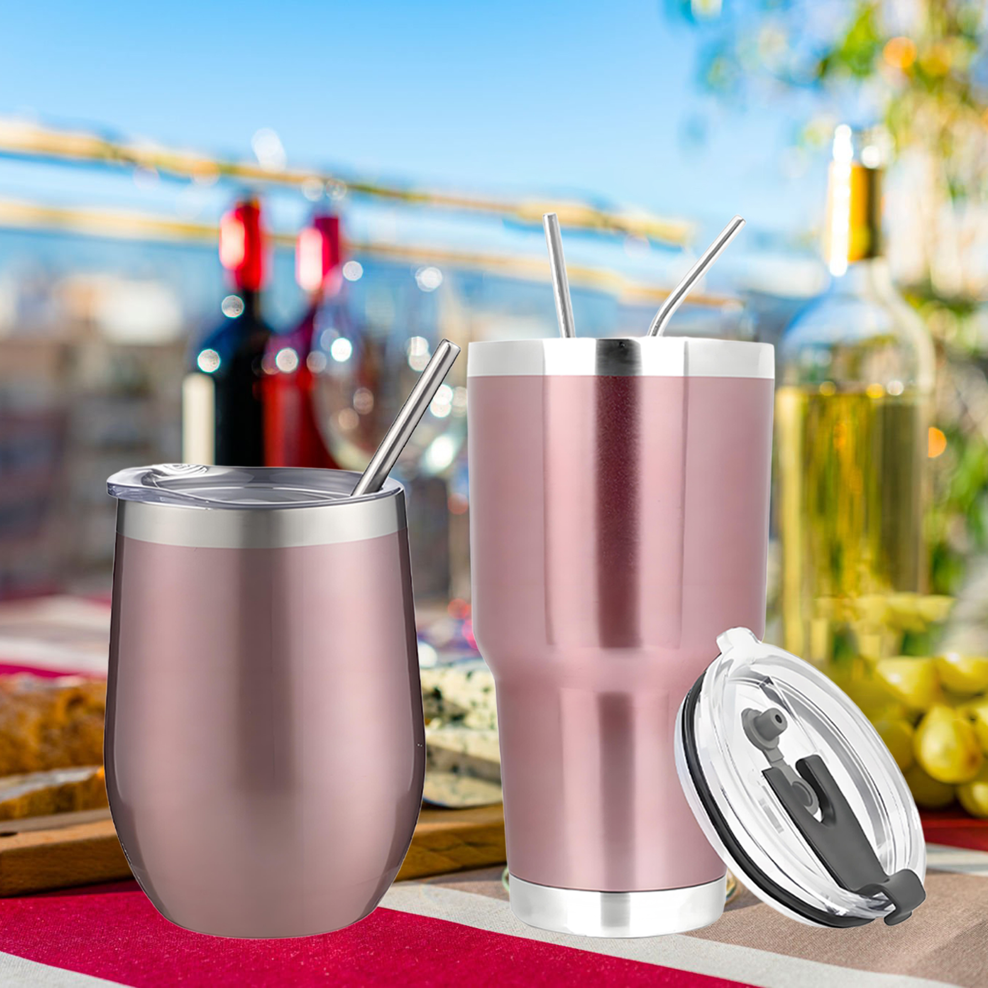 Rose Gold Stainless Steel Insulated Wine Tumbler Set