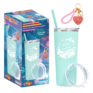 Mint Green Stainless Steel Tumbler Set with Rhinestone Keychain