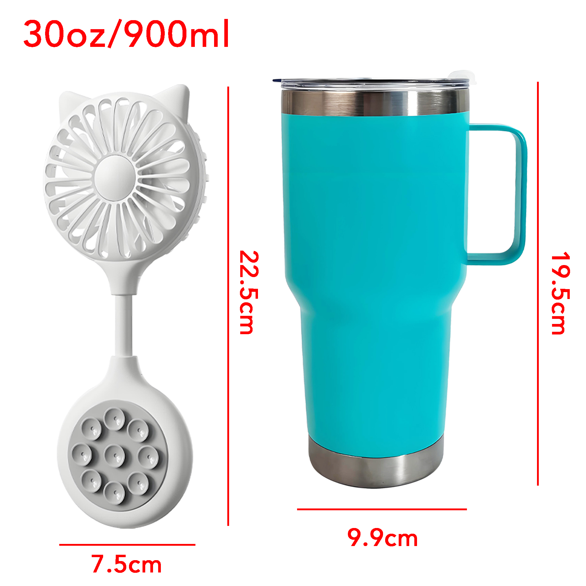 Stainless Steel Travel Mug & Cat - Ear Mini Fan Set