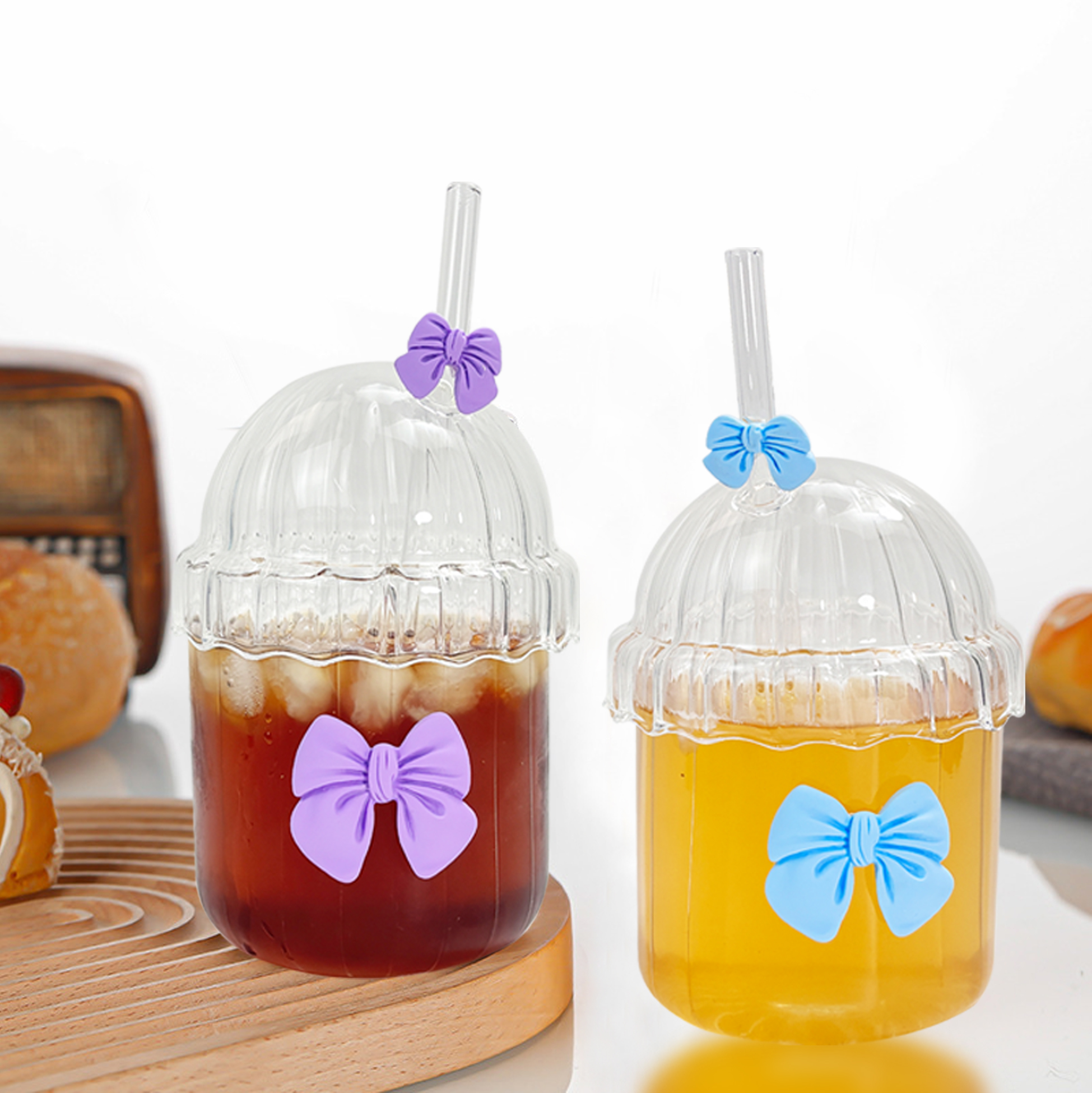 Set of 3 Bow - Decorated Plastic Straw Cups
