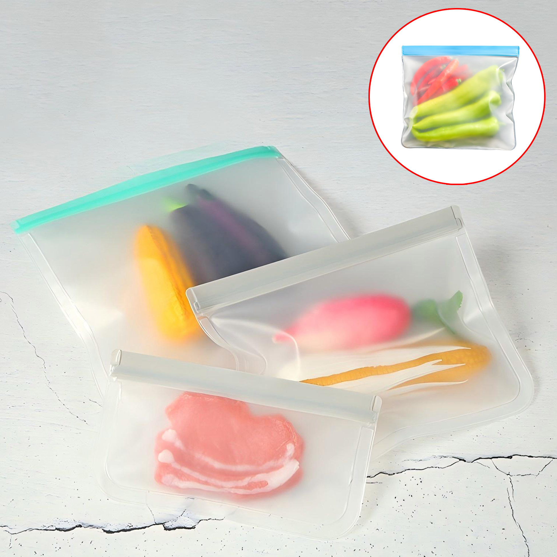 3 Piece Set of PEVA Food Storage Bags
