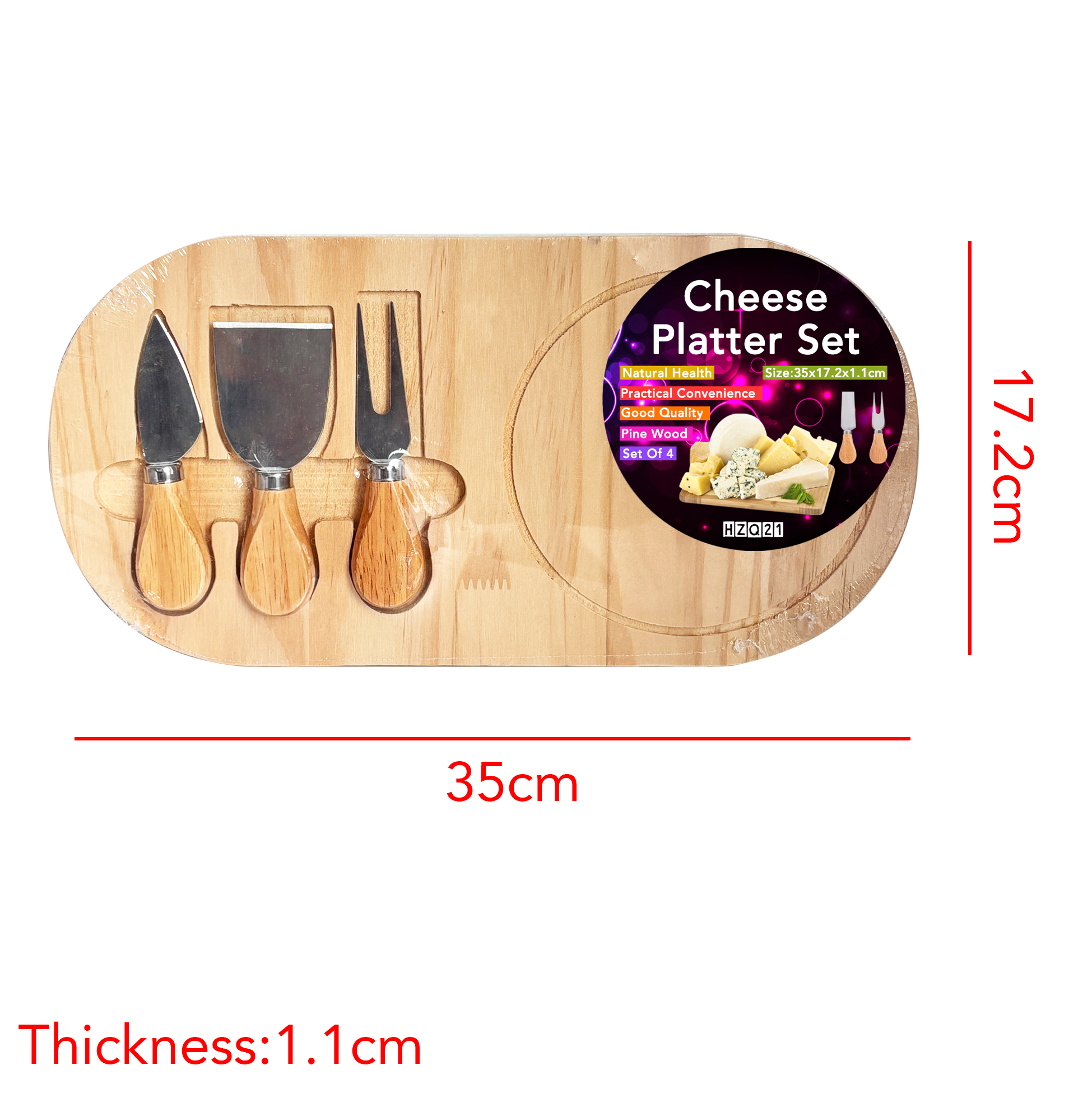Oval Wooden Cheese Board Set with 3 Tools